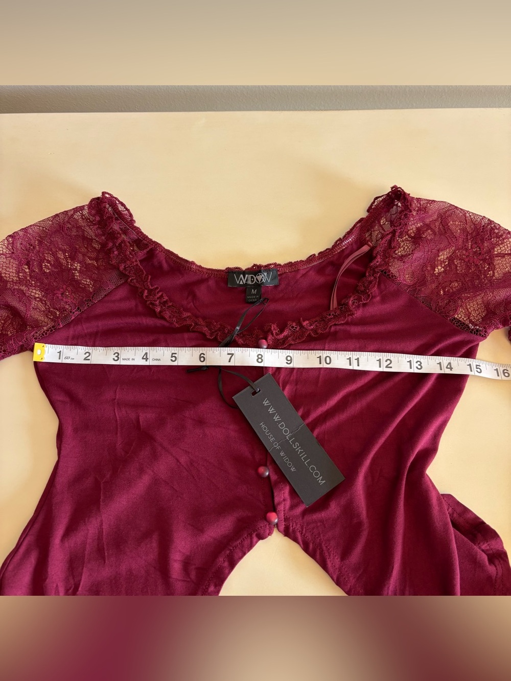 Dolls Kill Widow MY VERY NATURE LONG SLEEVE TOP - DARK RED Size Medium NEW - Picture 6 of 11